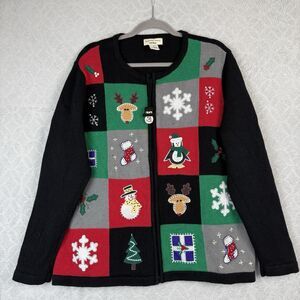 Vtg Ugly Christmas Sweater Womens 1X Embroidery Holiday Snowman Festive Grandma